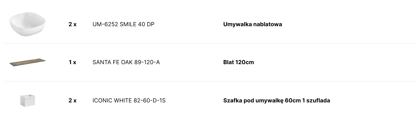 Zestaw meblowy 120cm z blatem i 2 umywalkami nablatowymi Smile SET_ICW-B_120_CM_6252