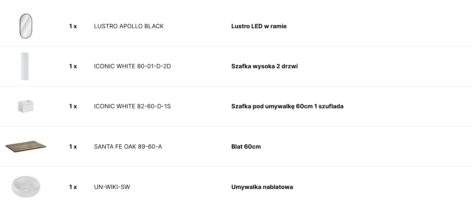 Zestaw meblowy 60cm z blatem, umywalką nablatową Wiki, szafką wysoką i lustrem led SET_ICW-B_60_CM_WIKI_A03