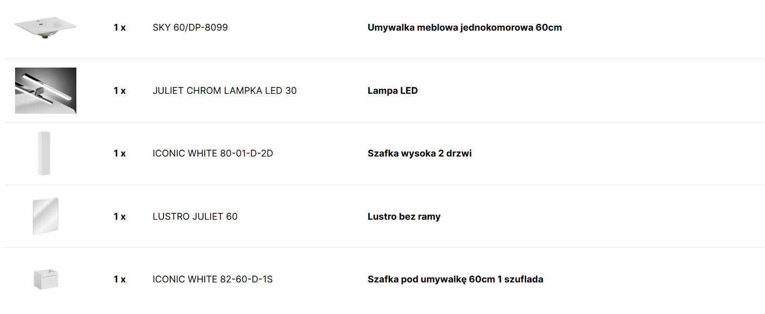 Zestaw meblowy 60cm z umywalką meblową SKY i szafką wysoką SET_ICW-SKY_60_CM_A01