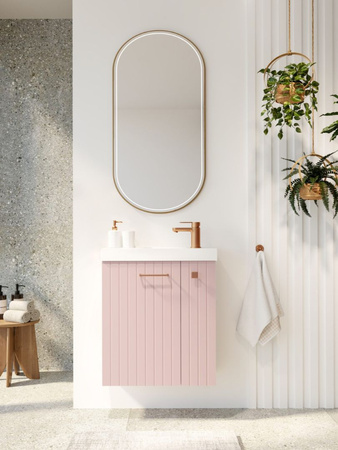 Szafka łazienkowa wisząca z umywalką 55 cm rose mat uchwyt miedź NOOK 010-SU55-10+TR41366