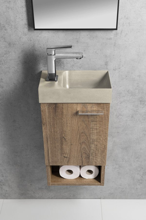 PICCOLINO umywalka betonowa, 30,8x17cm, bateria w lewo, piaskowy mat