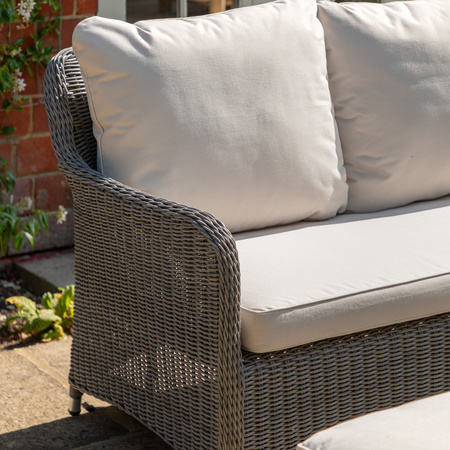 Zestaw ogrodowy ASCOT narożny – sofa + stół regulowany + ławka + puf, 9 osób