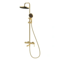 Deszczownica z baterią prysznicowo wannową trzyfunkcyjną, złota