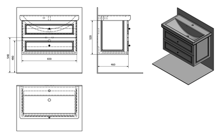 VIOLETA szafka umywalkowa 83x52x46cm, biały półpołysk