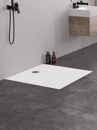 Brodzik NEX konglomeratowy kwadratowy 90x90x3,5 biały, gł.2cm, fi 90