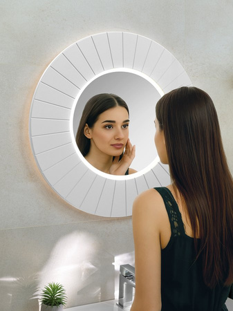 LUMIRO STRIP okrągłe lustro z oświetleniem LED w ramie średnica 75cm, biały mat