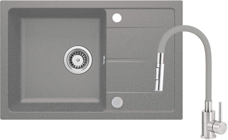 Zlewozmywak granitowy z baterią z giętą wylewką