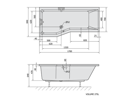VERSYS L wanna asymetryczna 170x84x70x47cm, biały