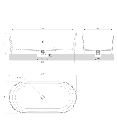 OVO M+ wanna wolnostojąca, 160 x 75 cm, midnight blue mat