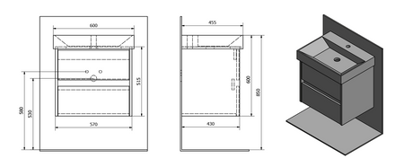 NIRONA szafka umywalkowa 57x51,5x43cm, dąb Sherwood