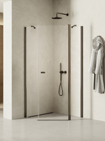 Kabina prysznicowa NEW SOLEO GUNMETAL BRUSHED 1D pięciokątna U 90x90x195 szkło czyste 6mm Active Shield 2.0