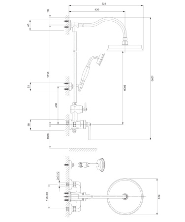 ARMANCE system prysznicowy natynkowy, złoty połysk