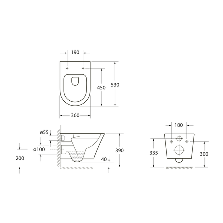 PACO WC wiszące, Vortex Rimless, 36x53cm, biały