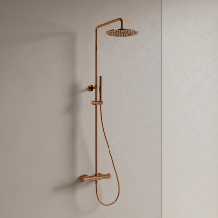 Y termostatyczny system prysznicowy natynkowy, miedź połysk