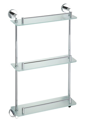 X-ROUND E półka szklana potrójna z relingiem 380x675x130mm, chrom