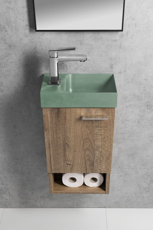 PICCOLINO umywalka betonowa, 30,8x17cm, bateria z lewej strony, zielony mat