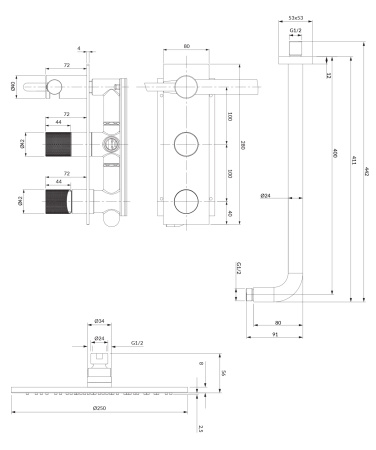 CONTOUR system prysznicowy podtynkowy, chrom połysk