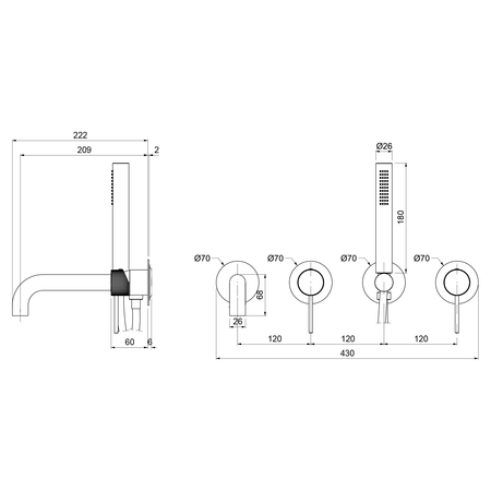 ULTRASAN bateria wannowa podtynkowa, kompletna, 2 wyjścia, chrom