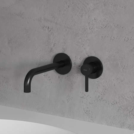 Y bateria umywalkowa podtynkowa z długą wylewką, czarny półmat