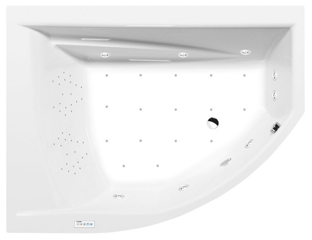 TANDEM L wanna z hydromasażem, 170x130x50cm, Highline Hydro-Air, chrom