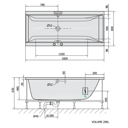 CLEO wanna z hydromasażem, 180x80x48cm, Attraction Hydro, chrom