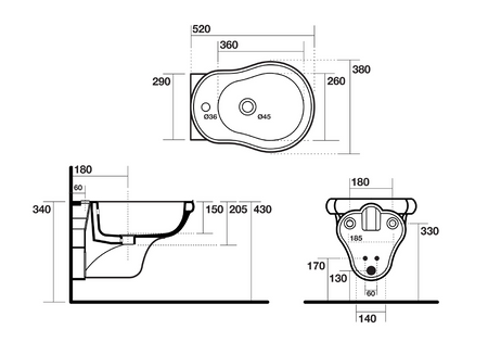 RETRO bidet wiszący 38x52cm, biały