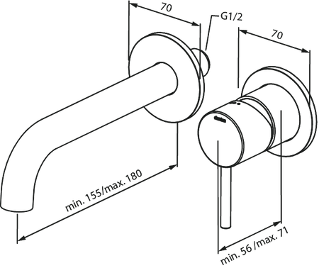 Zestaw elementów 180 mm zewnętrznych z wylewką podtynkowej baterii umywalkowej szczotkowany mosiądz pvd