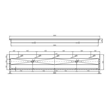 Umywalka wielostanowiskowa ścienna 3000x130x500 mm, stal nierdzewna mat