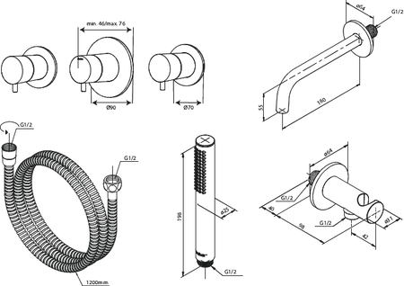 Silhouet BS2 Podtynkowy termostatyczny zestaw wannowy matowa czerń