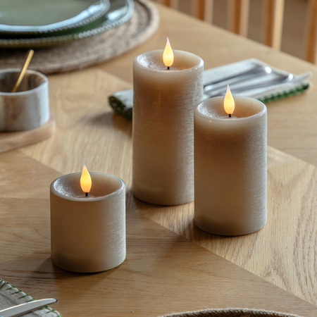 LED 1 Wick Candle Greige 3pk 70x70x150mm