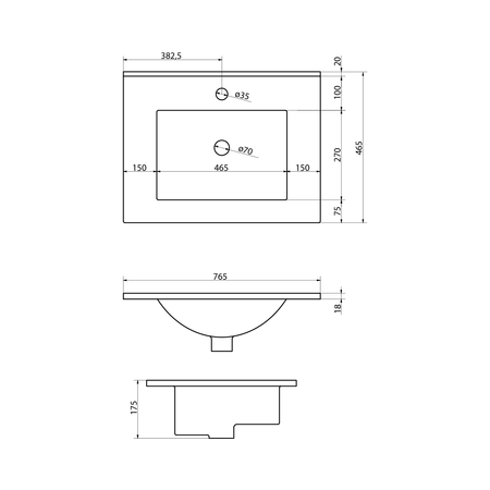SLIM umywalka meblowa 76x46,5cm, biały
