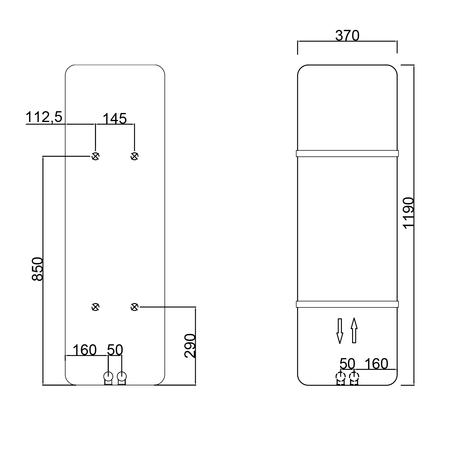 TABELLA grzejnik 370x1190 mm, czarny mat