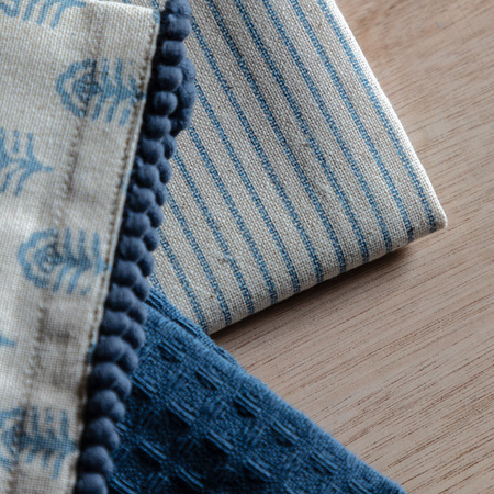 Fleur Floral Stamp Tea Towel Blue 3pk 500x700mm