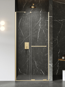 Drzwi wnękowe SMART GOLD BRUSHED 1D U 100x200 szkło czyste 8mm Active Shield 2.0 - UCHWYT RELING-WSPORNIK KĄTOWY