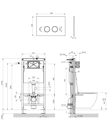 SET: STRONGFRAME stelaż podtynkowy + STEEL-R45 przycisk spłukujący, czarny mat