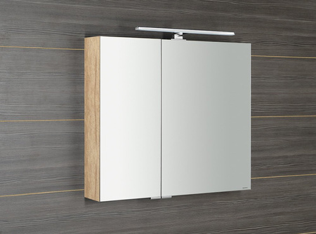 MIRRÓ szafka z lustrem, oświetlenie LED, 3 drzwiczki, 120x70x16cm, dąb Alabama