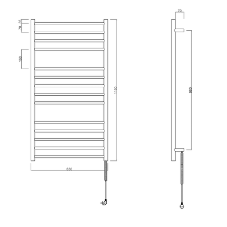 REDONDO elektryczna suszarka na ręczniki, okrągła, 630x1160 mm, 130 W, stal nierdzewna polerowana