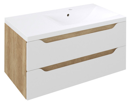 WAVE szafka umywalkowa 89,7x45x47,8cm, prawa, biała/dąb Alabama