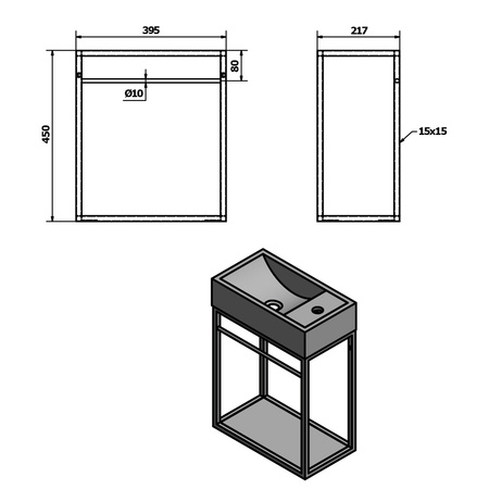 CREST wspornik pod umywalkę z półką 39,5x45x21,7cm, biały mat