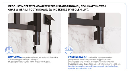 Instal Projekt Stick Level Electro Grzejnik elektryczny  100x60 cm czarny/black swan STILE-100/60ZNC75+GH-06C2