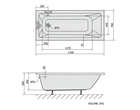 NOEMI wanna prostokątna 170x70x39cm, biała mat