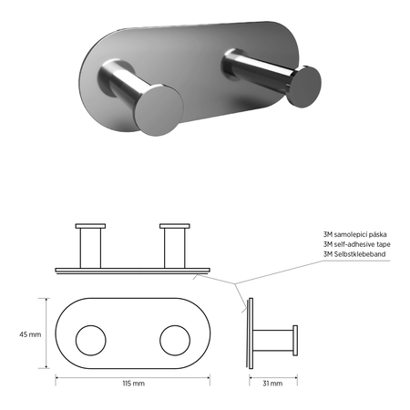 X-ROUND haczyk samoprzylepny podwójny, stal nierdzewna polerowana