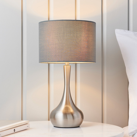 Lampa stołowa Piccadilly – szary / satynowy nikiel, 23 × 23 × 42 cm