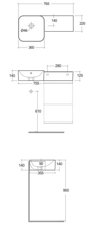 Zestaw PETIT Umywalka kwadrat P z Otworem, szafka JOY MOK z