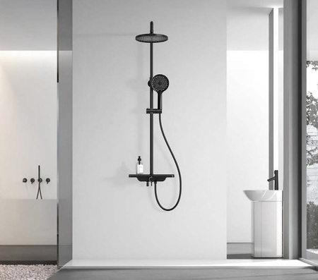 ARONA zestaw prysznicowy z baterią, wylewka, czarny mat
