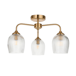 Ashcroft Ribbed Ceiling 3 Light Brushed Aged Brass