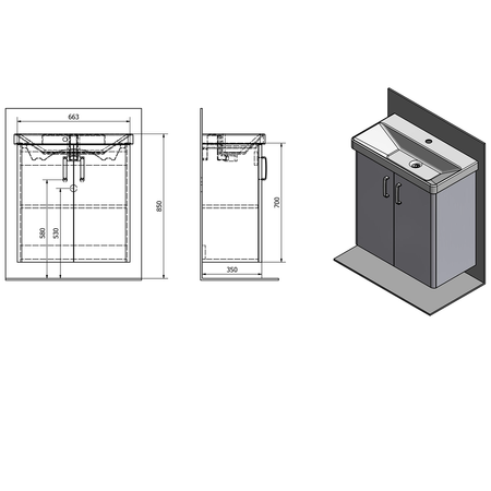 THEIA szafka umywalkowa 66,3x70x35cm, 2 drzwiczki, sosna rustykalna
