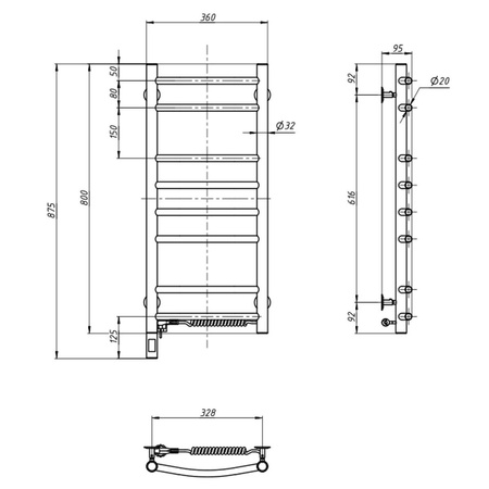 Grzejnik łazienkowy elektryczny Camellia 360х800 Sensor prawy, timer