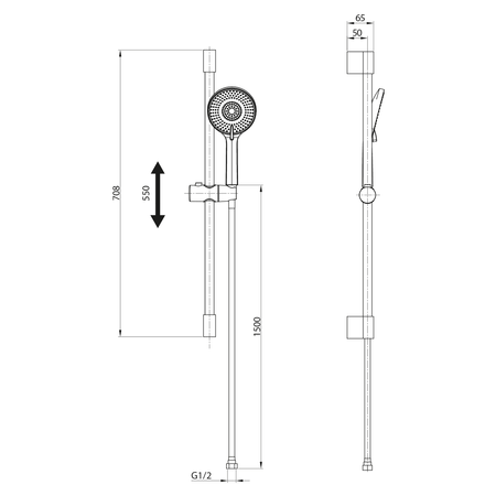 Zestaw prysznicow, uchwyt przesuwny 700mm, chrome