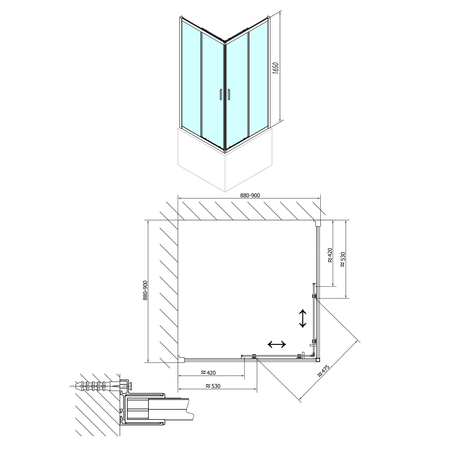 CARMEN kabina prysznicowa 900x900x1650mm, szkło czyste